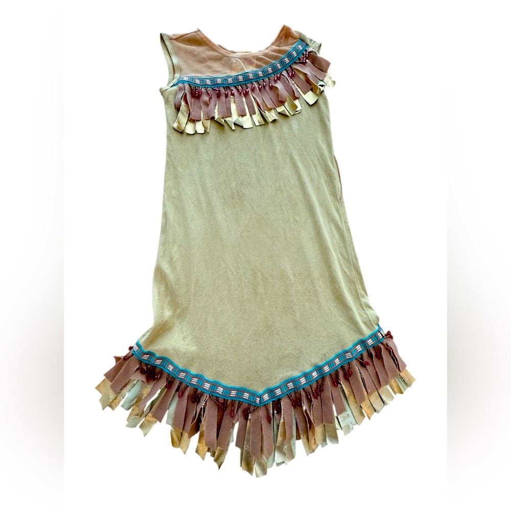 Vintage Disney Store Pocahontas Costume Girls XS 4 Fringe Beaded Dress Y2K 2000s